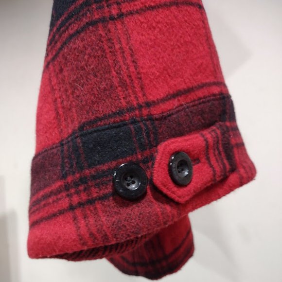 PINK BY VICTORIA SECRETS RED AND BLACK WOOL PLAID PEACOAT WOMAN'S SIZE XS - Picture 3 of 16
